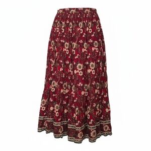 Rebecca Malone Red Crinkle Maxi Skirt – Peasant Boho Gypsy Style – Size Medium
